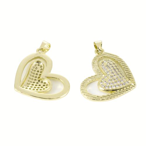 Cubic Zirconia Micro Pave Brass Pendant, Heart, gold color plated, DIY & micro pave cubic zirconia & hollow, 31x22x4mm, Sold By PC