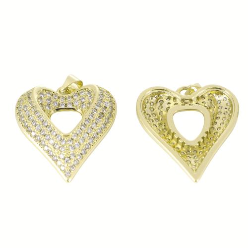 Cubic Zirconia Micro Pave Brass Pendant, Heart, gold color plated, DIY & micro pave cubic zirconia & hollow, 33x25x4mm, Sold By PC