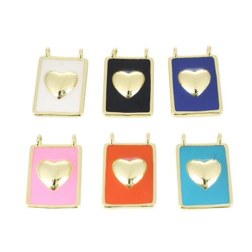 Colgantes de Metal en Forma Corazón, Rectángular, chapado en color dorado, Bricolaje & con patrón de corazón & esmalte, más colores para la opción, 19x12x3mm, Vendido por UD