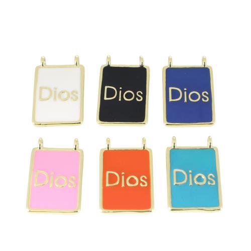 Brass Jewelry Pendants, Rectangle, gold color plated, DIY & with letter pattern & enamel, more colors for choice, 19x12x3mm, Sold By PC