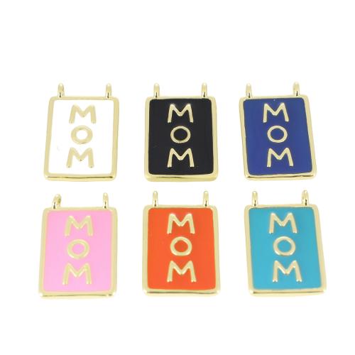 Brass Jewelry Pendants, Rectangle, gold color plated, DIY & with letter pattern & enamel, more colors for choice, 19x12x3mm, Sold By PC