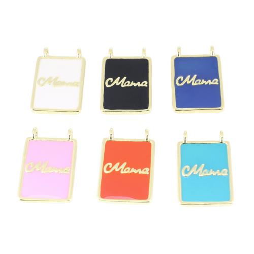 Brass Jewelry Pendants, Rectangle, gold color plated, DIY & with letter pattern & enamel, more colors for choice, 19x12x3mm, Sold By PC