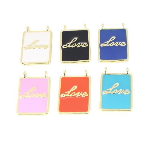 Brass Jewelry Pendants, Rectangle, gold color plated, DIY & with letter pattern & enamel, more colors for choice, 19x12x3mm, Sold By PC