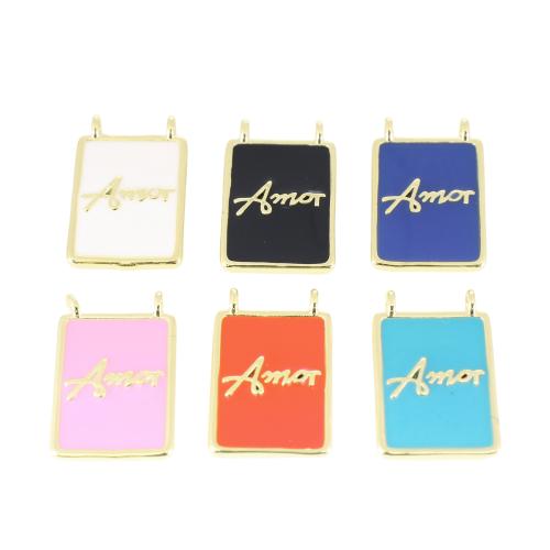Brass Jewelry Pendants, Rectangle, gold color plated, DIY & with letter pattern & enamel, more colors for choice, 19x12x3mm, Sold By PC