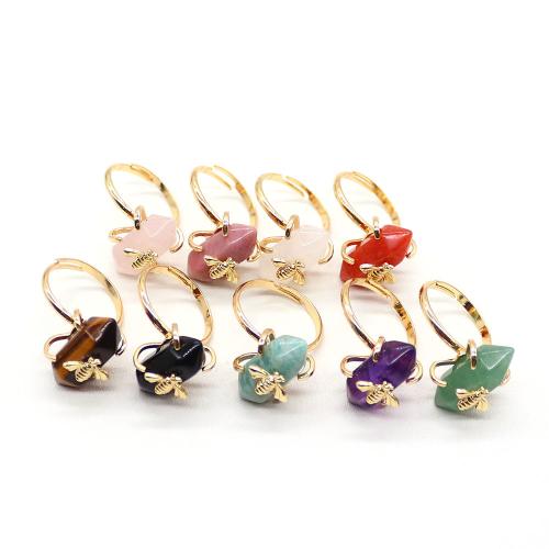 Gemstone Cuff Finger Ring, with 304 Stainless Steel, gold color plated, different materials for choice & Unisex, 19x30mm, US Ring Size:7.5, Sold By PC