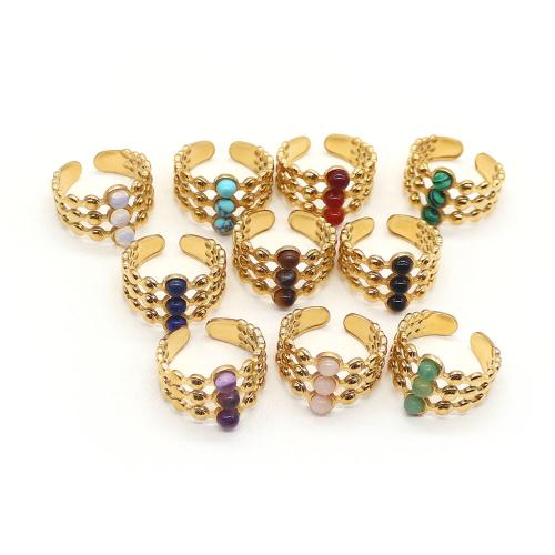 Gemstone Cuff Finger Ring, with 304 Stainless Steel, gold color plated, multilayer & different materials for choice & Unisex, gemstone size 21x21mm, Sold By PC