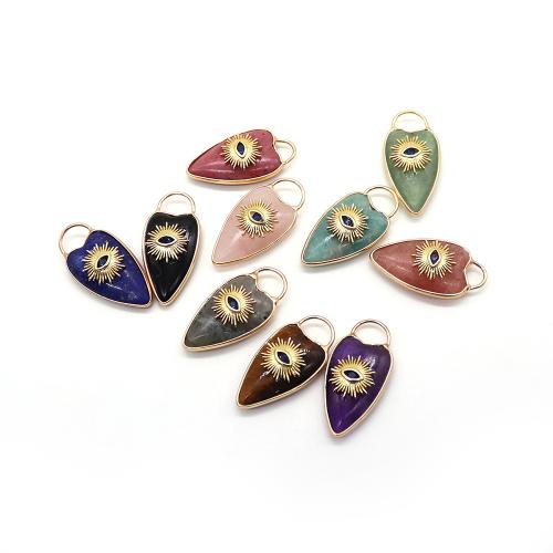 Gemstone Pendants Jewelry, with Brass, Heart, gold color plated, DIY & different materials for choice & evil eye pattern, 17x34x9mm, Sold By PC