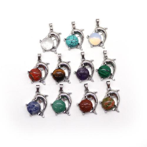 Gemstone Pendants Jewelry, with Brass, Whale, plated, DIY & different materials for choice, 22x25x7mm, Sold By PC