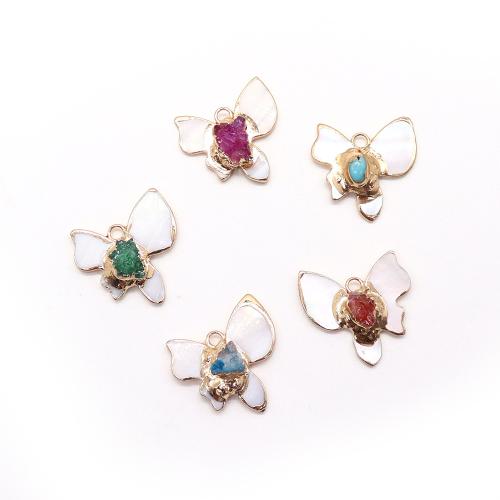 Gemstone Pendants Jewelry, with Brass, Butterfly, plated, DIY & different materials for choice, 23x25mm, Sold By PC