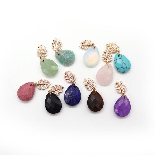 Gemstone Pendants Jewelry, with Brass, Teardrop, DIY & different materials for choice & faceted & with rhinestone, 13x18x5mm, Sold By PC