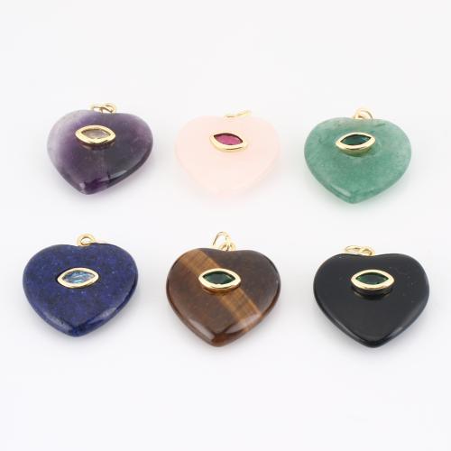 Gemstone Pendants Jewelry, Brass, with Gemstone, Heart, DIY & with rhinestone, more colors for choice, 25x20x8mm, Sold By PC