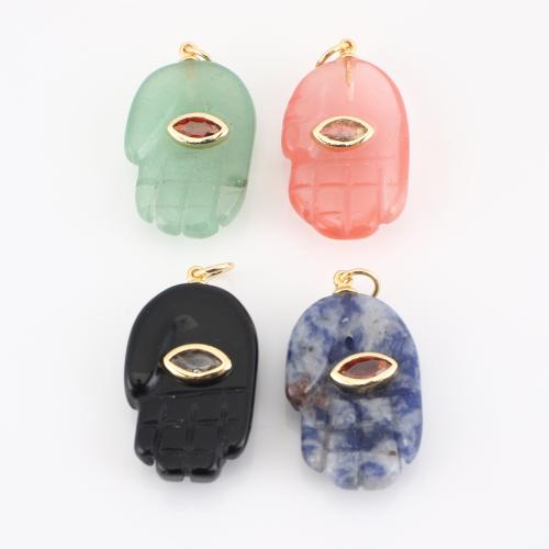 Gemstone Pendants Jewelry, Brass, with Gemstone, Hand, DIY, more colors for choice, 26x15x7mm, Sold By PC