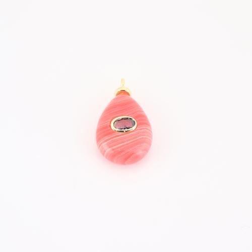 Gemstone Pendants Jewelry, Brass, with Gemstone, Teardrop, DIY, 23x13x6mm, Sold By PC