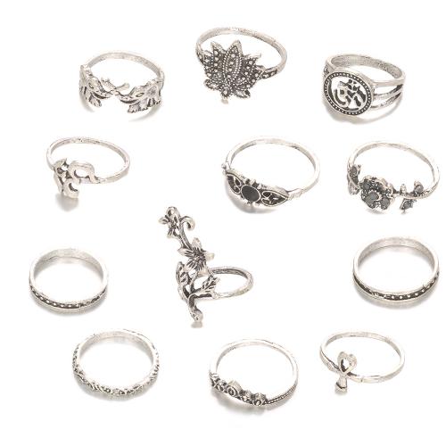 Tibetan Style Ring Set, plated, 12 pieces & vintage & for woman, silver color, Sold By Set