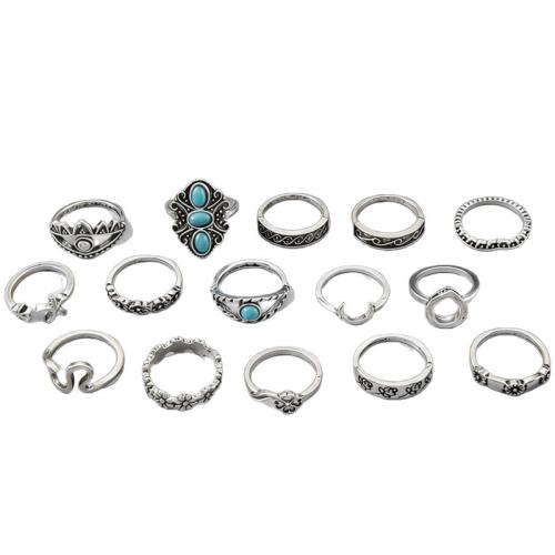 Tibetan Style Ring Set, with turquoise, plated, vintage & adjustable & for woman, Sold By Set