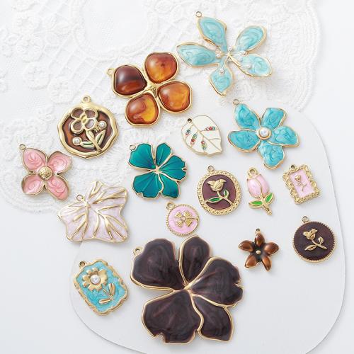 Stainless Steel Flower Pendant, 304 Stainless Steel, with Plastic Pearl, plated, DIY & different styles for choice & enamel, Sold By PC
