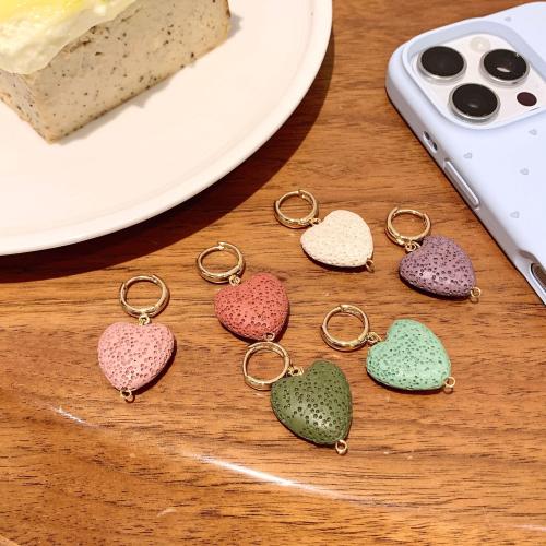 Lava Huggie Hoop Drop Earring, with Tibetan Style, Heart, fashion jewelry & for woman, more colors for choice, 40mm, Sold By Pair