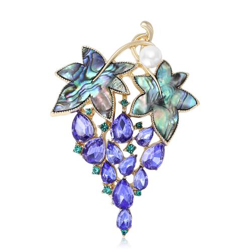 Abalone Shell Brooch, with Plastic Pearl & Tibetan Style, Grape, plated, fashion jewelry & for woman & with rhinestone, 40x57mm, Sold By PC