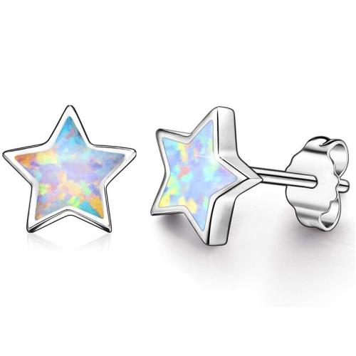 Brass Stud Earring, Star, platinum plated, for woman & decal, 10x9mm, Sold By Pair