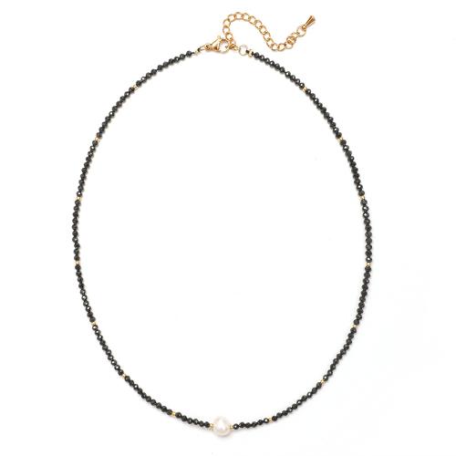 Cubic Zirconia Necklace, with Freshwater Pearl, handmade, fashion jewelry & for woman, more colors for choice, Sold Per Approx 38 cm Strand