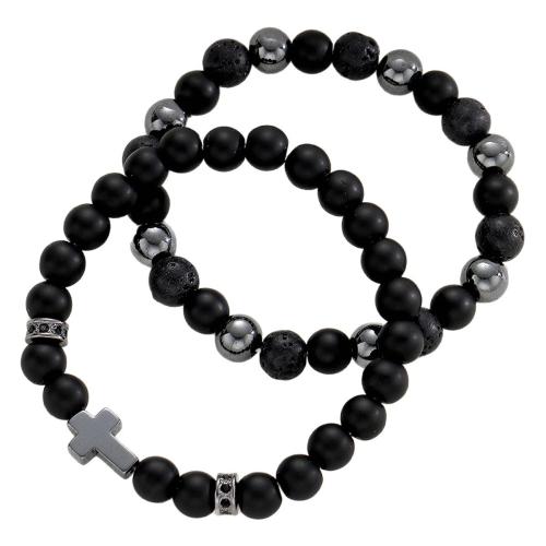 Obsidian Bracelet Set, with Resin, Cross, 2 pieces & for woman, Length:Approx 21.5 cm, Sold By Set