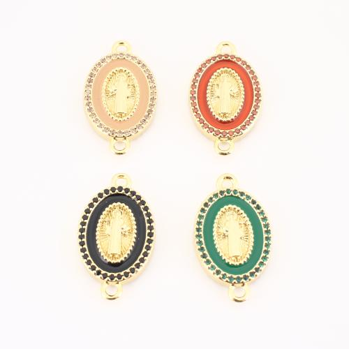 Cubic Zirconia Micro Pave Brass Connector, Flat Oval, gold color plated, DIY & micro pave cubic zirconia & enamel, more colors for choice, 24x14x3mm, Sold By PC