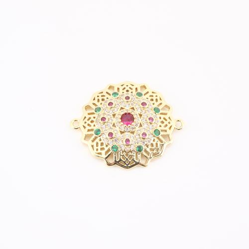 Cubic Zirconia Micro Pave Brass Connector, gold color plated, DIY & micro pave cubic zirconia & hollow, 27x23x4mm, Sold By PC