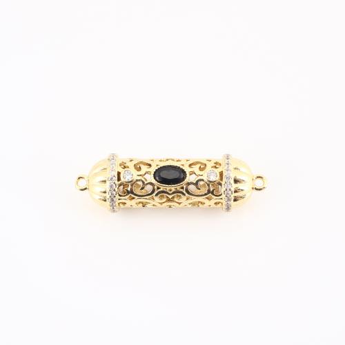 Cubic Zirconia Micro Pave Brass Connector, gold color plated, DIY & micro pave cubic zirconia & hollow, 32x10x10mm, Sold By PC