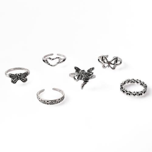 Tibetan Style Ring Set, plated, 6 pieces & vintage & for woman & hollow, Sold By Set