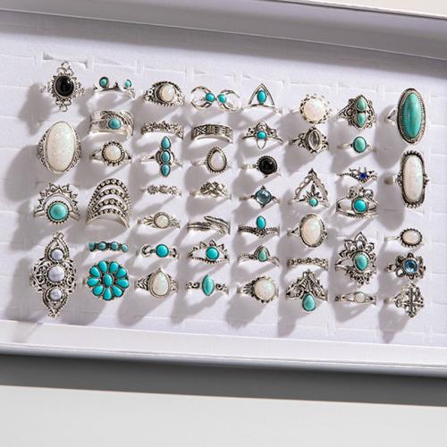 Tibetan Style Ring Set, with turquoise, plated, vintage & for woman, US Ring Size:5-9, Sold By Set