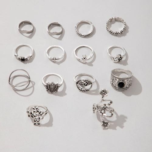 Tibetan Style Ring Set, plated, vintage & for woman & hollow, Sold By Set