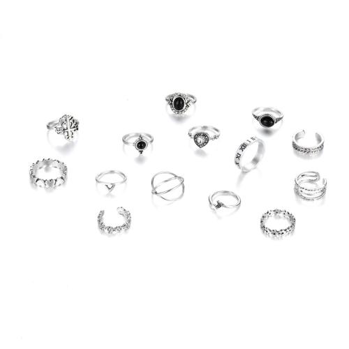 Tibetan Style Ring Set, with Gemstone, plated, vintage & for woman & enamel, Sold By Set