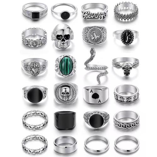 Tibetan Style Ring Set, plated, punk style & Unisex & different styles for choice & enamel & hollow, US Ring Size:4-10, Sold By Set