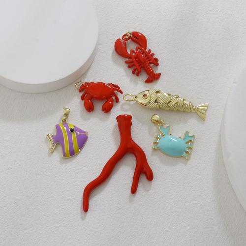 Brass Jewelry Pendants, gold color plated, ocean design & DIY & different styles for choice & enamel & with rhinestone, Sold By PC