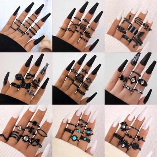 Tibetan Style Ring Set, painted, Unisex & different styles for choice & with rhinestone, Sold By Set