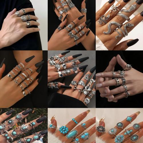 Tibetan Style Ring Set, with turquoise, plated, vintage & Unisex & different styles for choice & enamel, Sold By Set