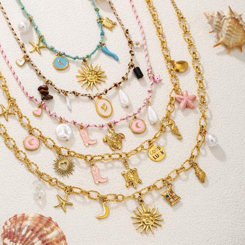 304 Stainless Steel Necklace, with Plastic Pearl, with 7cm extender chain, plated, Unisex & different styles for choice & enamel, Length:Approx 40 cm, Sold By PC