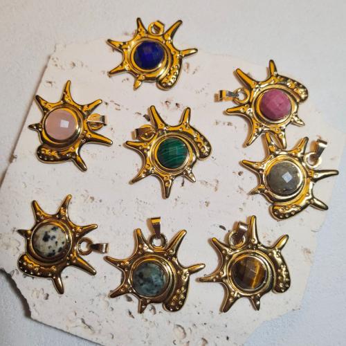 Bijoux Pendentifs en pierres gemmes, pierre gemme, avec Acier inoxydable 304, conque, Placage de couleur d'or, DIY & différents matériaux pour le choix & facettes, 30mm, Vendu par PC