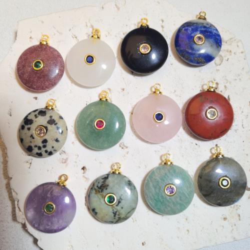 Bijoux Pendentifs en pierres gemmes, pierre gemme, Plat rond, DIY & différents matériaux pour le choix & pavé de micro zircon, 20mm, Vendu par PC