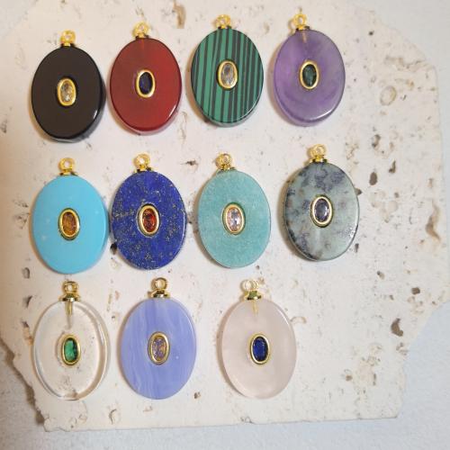 Bijoux Pendentifs en pierres gemmes, pierre gemme, ovale plat, DIY & différents matériaux pour le choix & pavé de micro zircon, 18x24mm, Vendu par PC