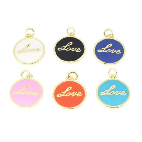 Brass Jewelry Pendants, Flat Round, gold color plated, DIY & enamel, more colors for choice, 18x13x2mm, Sold By PC