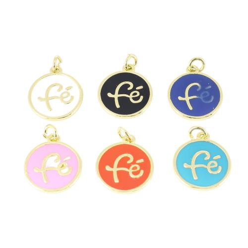 Brass Jewelry Pendants, Flat Round, gold color plated, DIY & enamel, more colors for choice, 18x13x2mm, Sold By PC