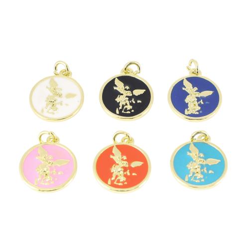 Brass Jewelry Pendants, Flat Round, gold color plated, DIY & enamel, more colors for choice, 18x13x2mm, Sold By PC