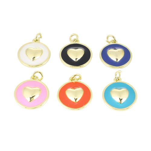 Colgantes de Metal en Forma Corazón, Redondo aplanado, chapado en color dorado, Bricolaje & esmalte, más colores para la opción, 18x13x2mm, Vendido por UD