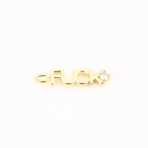 Cubic Zirconia Micro Pave Brass Pendant, Alphabet Letter, gold color plated, DIY & micro pave cubic zirconia, 29x7x3mm, Sold By PC
