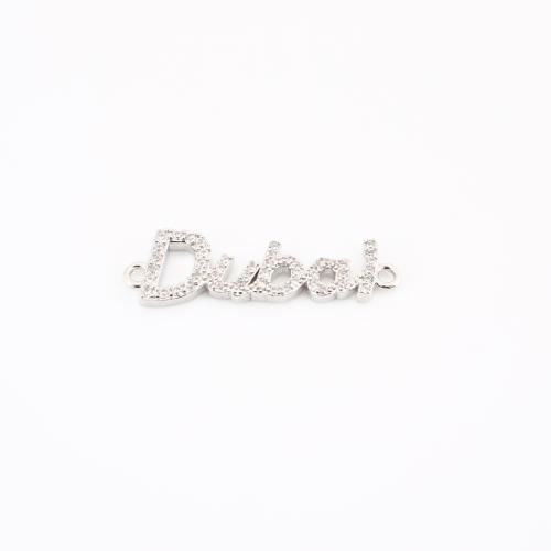 Cubic Zirconia Micro Pave Brass Connector, Alphabet Letter, plated, DIY & micro pave cubic zirconia, 28x9x2mm, Sold By PC