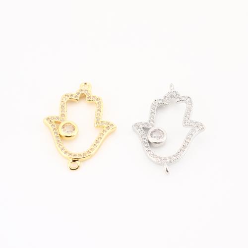 Cubic Zirconia Micro Pave Brass Connector, Hamsa, plated, DIY & micro pave cubic zirconia & hollow, more colors for choice, 25x17x2mm, Sold By PC