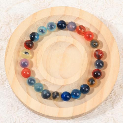 Agate Bracelet, Round, polished, fashion jewelry & Unisex, more colors for choice, 8mm, Length:Approx 7 Inch, 2Strands/Lot, Sold By Lot