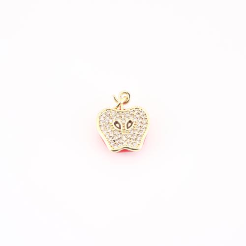 Cubic Zirconia Micro Pave Brass Pendant, Apple, gold color plated, DIY & micro pave cubic zirconia & enamel, 18x12x4mm, Sold By PC