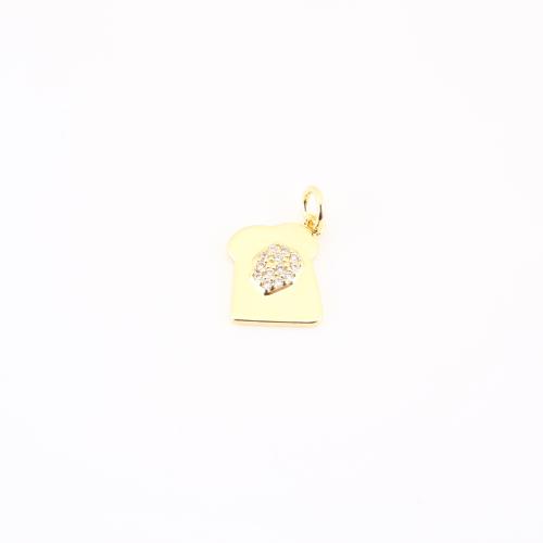 Cubic Zirconia Micro Pave Brass Pendant, Bread, gold color plated, DIY & micro pave cubic zirconia, 16x11x21mm, Sold By PC